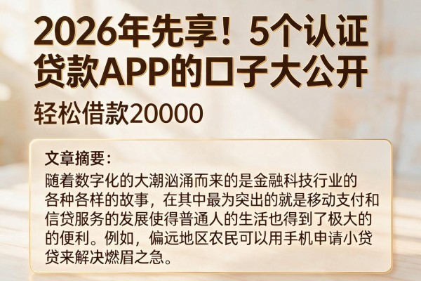 2026年先享！5个认证贷款APP的口子大公开，轻松借款20000