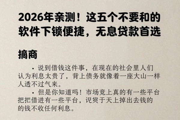 2026年亲测！这五个不要利息的借款软件下款超便捷，无息贷款首选