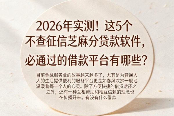 2026年实测！这5个不查征信芝麻分贷款软件，必通过的借款平台有哪些？