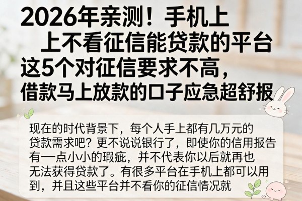 2026年亲测！手机上不看征信能贷款的平台，这5个对征信要求不高、借款马上放款的口子应急超舒服