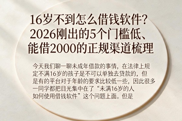 16岁不到怎么借钱软件？2026刚出的5个门槛低、能借2000的正规渠道梳理