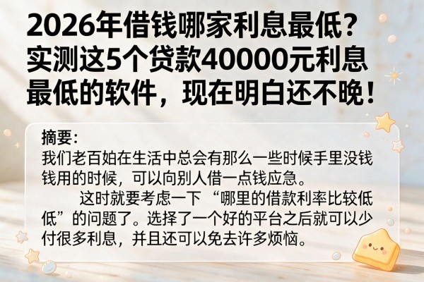 2026年借钱哪家利息最低?实测这5个贷款40000元利息最低的软件,现在明白还不晚!