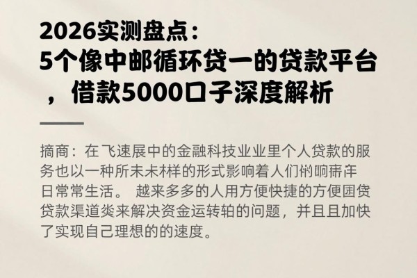 2026实测盘点:5个像中邮循环贷一样的贷款平台,借款5000口子深度解析
