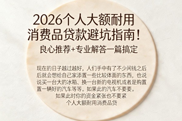 2026个人大额耐用消费品贷款避坑指南！良心推荐+专业解答一篇搞定