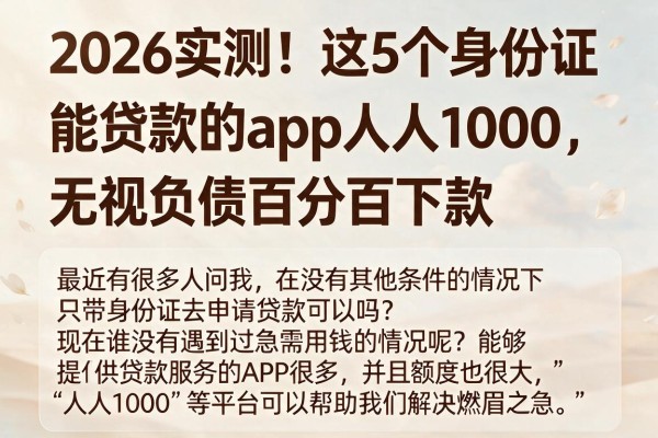 2026实测！这5个身份证能贷款的app人人1000，无视负债百分百下款
