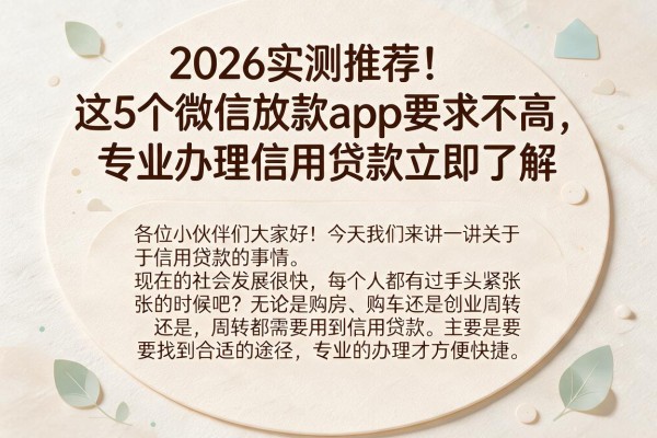 2026实测推荐！这5个微信放款app要求不高，专业办理信用贷款立即了解