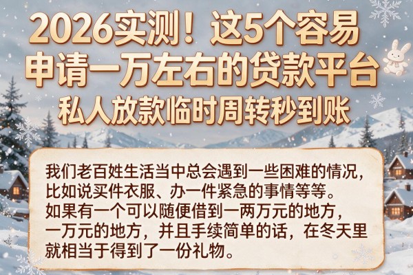 2026实测！这5个容易申请一万左右的贷款平台，私人放款临时周转秒到账