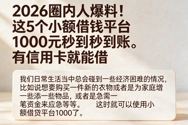2026圈内人爆料!这5个小额借钱平台1000元秒到账,有信用卡就能借