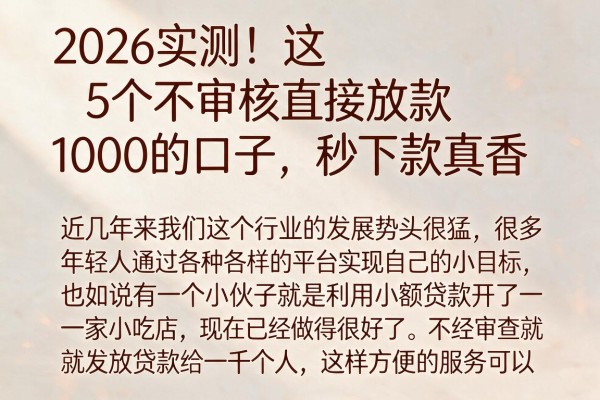 2026实测！这5个不审核直接放款1000的口子，秒下款真香