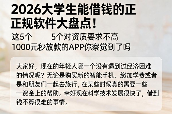 2026大学生能借钱的正规软件大盘点！这5个对资质要求不高、1000元秒放款的APP你察觉到了吗