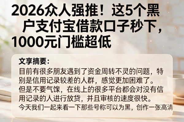 2026众人强推！这5个黑户支付宝借款口子秒下，1000元门槛超低