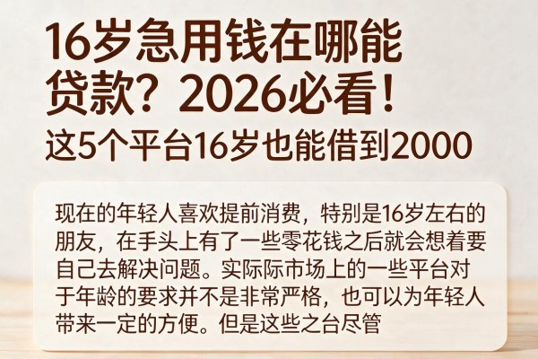 16岁急用钱在哪能贷款?2026必看!这5个平台16岁也能借到2000