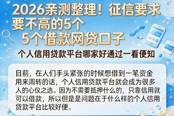 2026亲测整理!征信要求不高的5个借款网贷口子,个人信用贷款平台哪家好通过一看便知