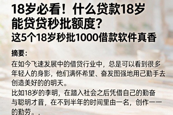 18岁必看！什么贷款18岁能贷秒批额度？这5个18岁秒批1000借款软件真香