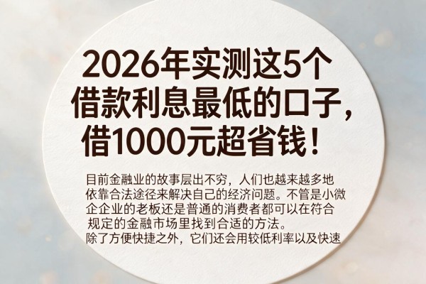 2026年实测这5个借款利息最低的口子，借1000元超省钱！