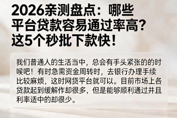 2026亲测盘点：哪些平台贷款容易通过率高？这5个秒批下款快！