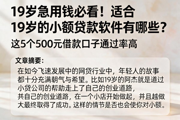 19岁急用钱必看！适合19岁的小额贷款软件有哪些？这5个500元借款口子通过率高