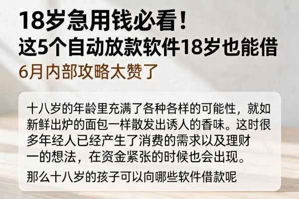18岁急用钱必看!这5个自动放款软件18岁也能借,6月内部攻略太赞了