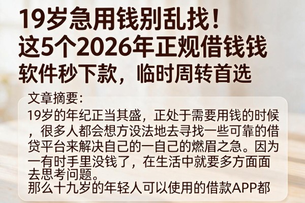 19岁急用钱别乱找！这5个2026年正规借钱软件秒下款，临时周转首选
