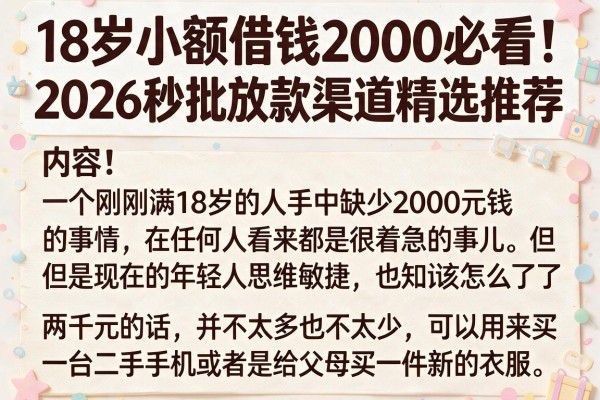 18岁小额借钱2000必看!2026秒批放款渠道精选推荐