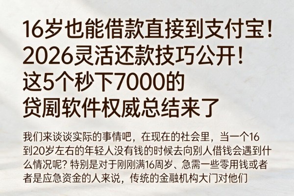 16岁也能借款直接到支付宝！2026灵活还款技巧公开，这5个秒下7000的贷款软件权威总结来了