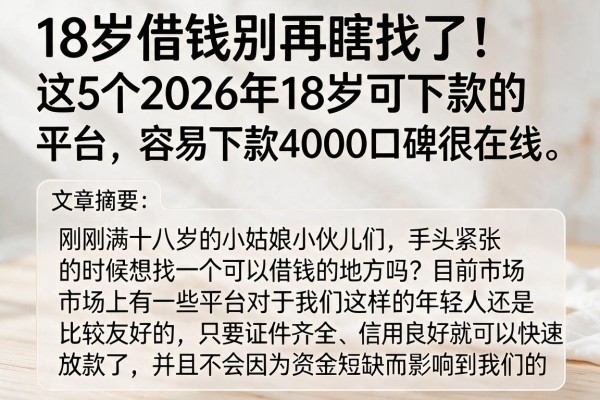 18岁借钱别再瞎找了!这5个2026年18岁可下款的平台,容易下款4000口碑很在线