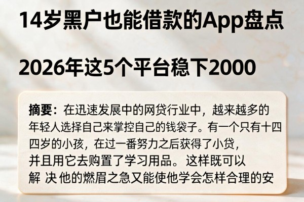 14岁黑户也能借款的App盘点,2026年这5个平台稳下2000