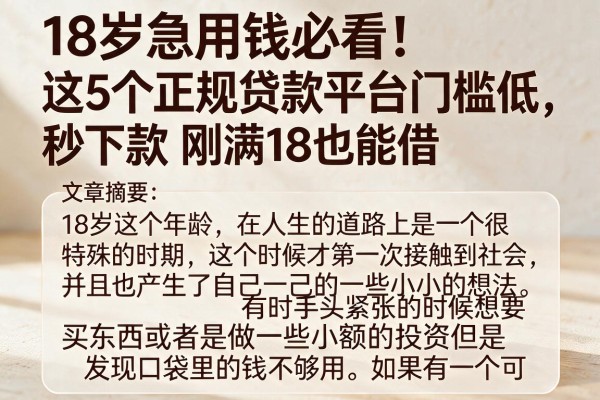 18岁急用钱必看!这5个正规贷款平台门槛低、秒下款,刚满18也能借