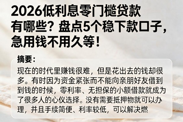 2026低利息零门槛贷款有哪些?盘点5个稳下款口子,急用钱不用久等!