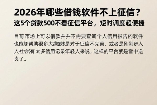 2026年哪些借钱软件不上征信？这5个贷款500不看征信平台，短时调度超便捷