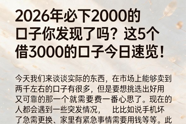 2026年必下2000的口子你发现了吗？这5个借3000的口子今日速览！