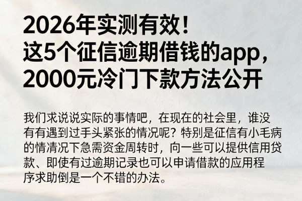 2026年实测有效!这5个征信逾期借钱的app,2000元冷门下款方法公开