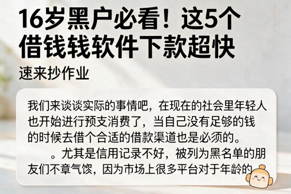 16岁黑户必看！这5个借钱软件下款超快，速来抄作业