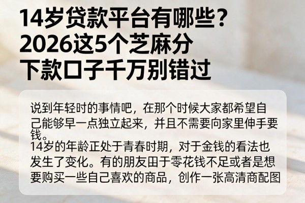14岁贷款平台有哪些？2026这5个芝麻分下款口子千万别错过