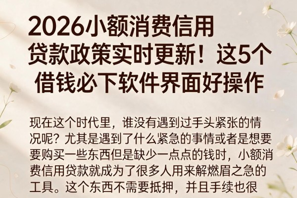 2026小额消费信用贷款政策实时更新！这5个借钱必下软件界面好操作，小额消费信用贷款首选