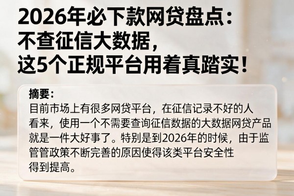 2026年必下款网贷盘点：不查征信大数据，这5个正规平台用着真踏实！