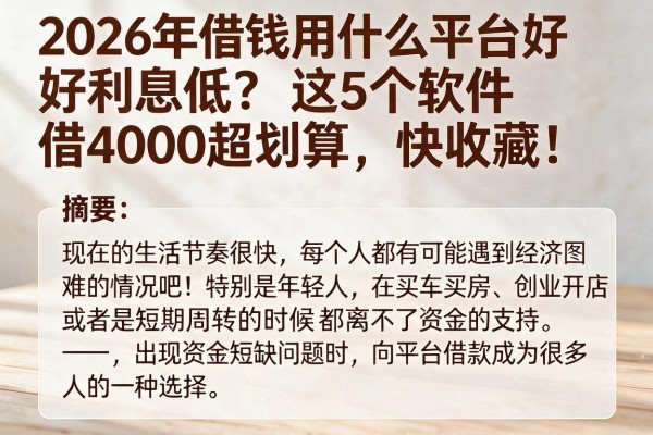 2026年借钱用什么平台好利息低？这5个软件借4000超划算，快收藏！