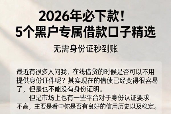 2026年必下款!5个黑户专属借款口子精选,无需身份证秒到账