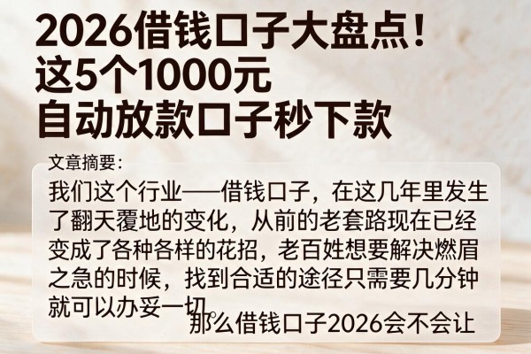 2026借钱口子大盘点！这5个1000元自动放款口子秒下款