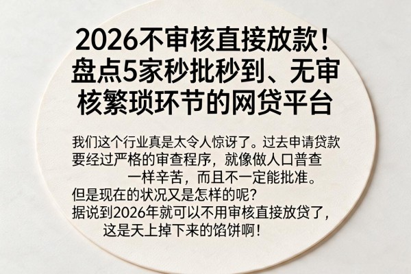 2026不审核直接放款!盘点5家秒批秒到、无审核繁琐环节的网贷平台