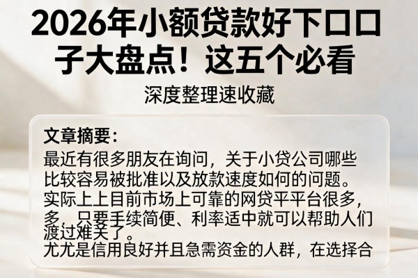 2026年小额贷款好下口子大盘点！这五个必看，深度整理速收藏