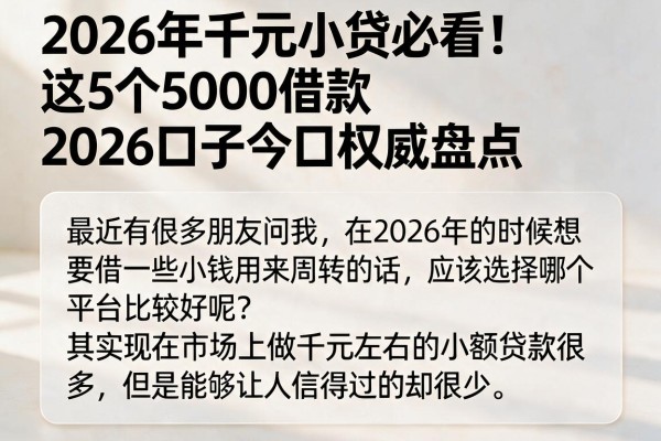 2026年千元小贷必看！这5个5000借款2026口子今日权威盘点