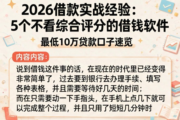 2026借款实战经验:5个不看综合评分的借钱软件,最低10万贷款口子速览