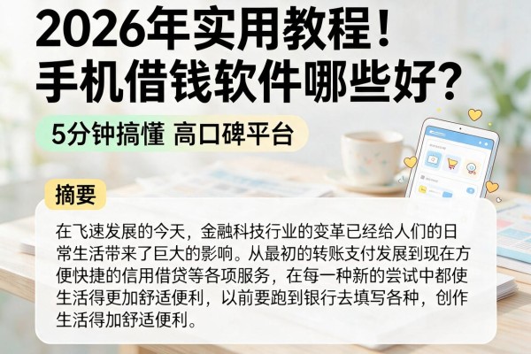 2026年实用教程!手机借钱软件哪些好?5分钟搞懂高口碑平台