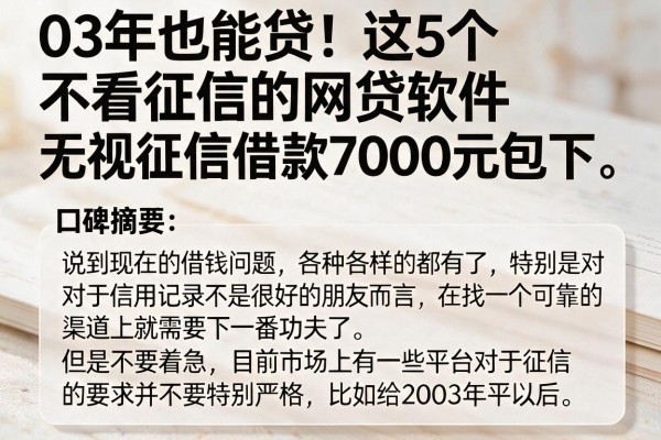 03年也能贷！这5个不看征信的网贷软件，无视征信借款7000元包下，口碑靠谱