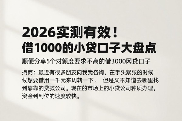 2026实测有效！借1000的小贷口子大盘点，顺便分享5个对额度要求不高的借3000网贷口子