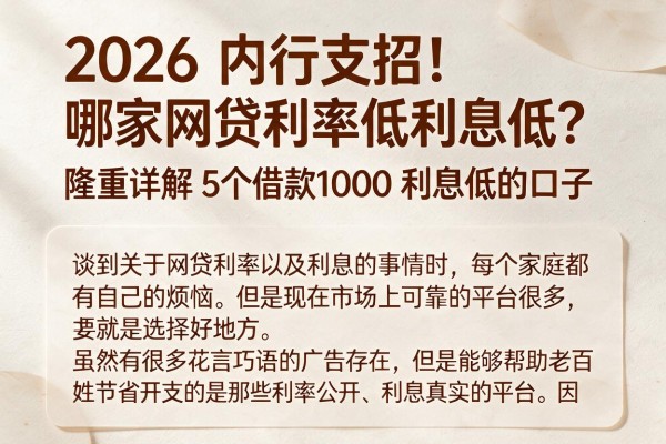 2026内行支招!哪家网贷利率低利息低?隆重详解5个借款1000利息低的口子