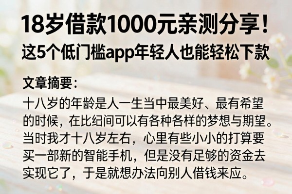 18岁借款1000元亲测分享！这5个低门槛App年轻人也能轻松下款