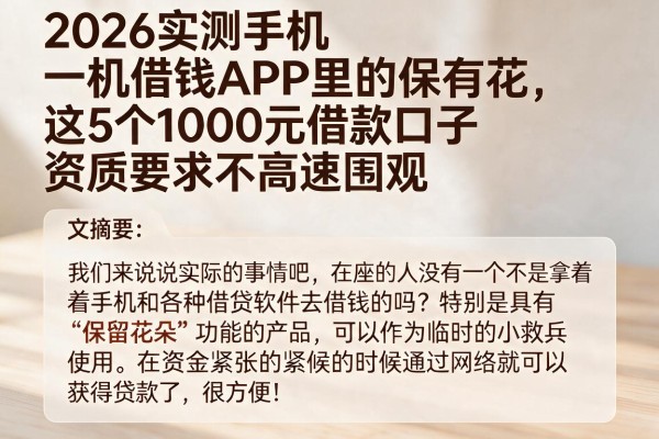 2026实测手机借钱APP里的保有花,这5个1000元借款口子资质要求不高速围观
