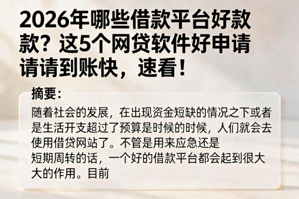 2026年哪些借款平台好放款？这5个网贷软件好申请到账快，速看！